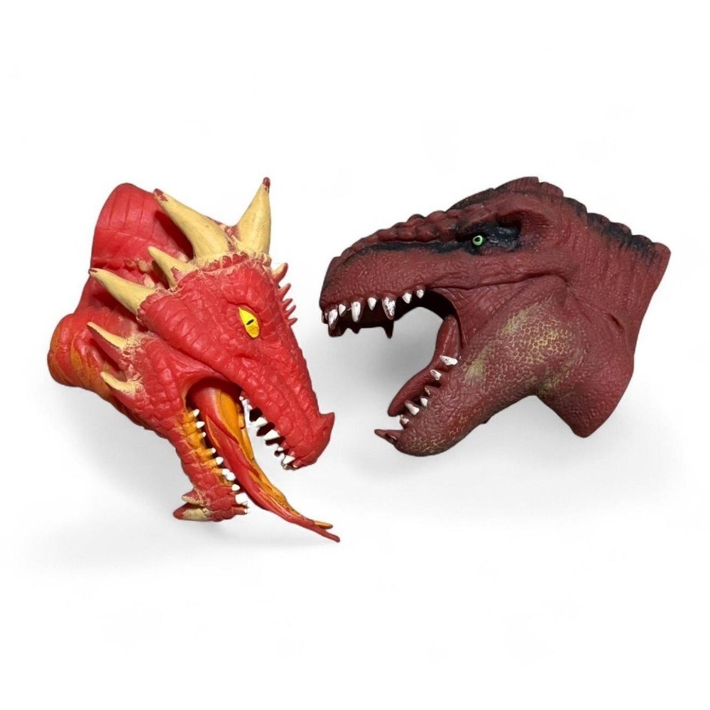 Schylling Dragon T-Rex Dinosaur Head Hand Puppet Toy Figures Lot of 2